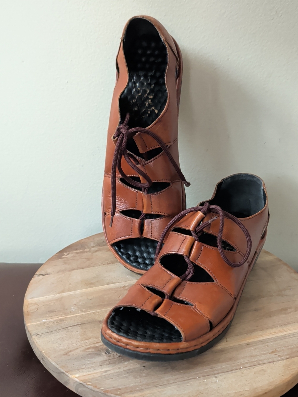 Rieker Brown Leather Lace-Up Sandals